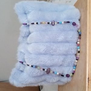 Quirky Purple Faux Fur Purse.  Beautiful beaded straps. 60's inspired.